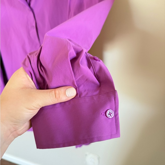 Athleta • Purple Oversized Poplin Button Up Shirt Sz 2X Jazzy Purple Casual Fall - Picture 10 of 14